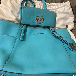 Michael Kors turquoise bag with matching wallet